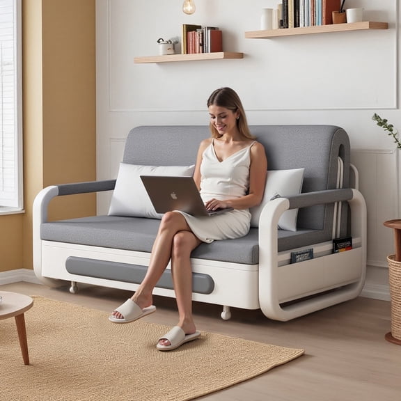 gaoyangjiaju 62.2" Pull-Out Sofa bed , Versatile Futon Couch with Sleeping Function and Storage Space, Sofa Bed for Small Rooms and Living Rooms, Dark Grey and White