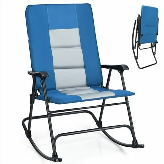KOTEK Outdoor Rocking Chair, Folding Lawn Chair with Armrests & Padded High Backrest, Rocker Camping Chair for Patio Front Porch Backyard Garden Beach Travel, Supports 350 lbs (1, Blue)