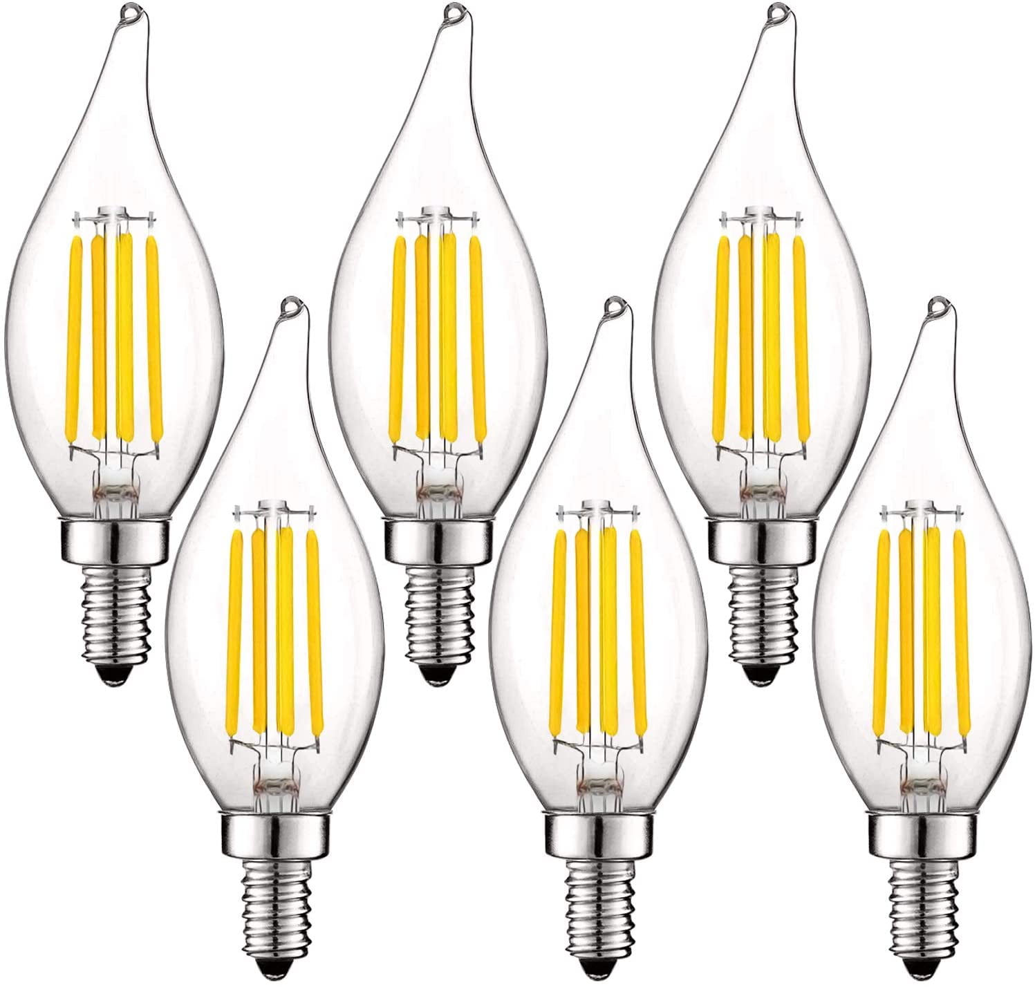 4000K Cool White LED Chandelier Light Bulbs 5W 550 Lumens Luxrite Vintage Candelabra LED Bulb 60W Equivalent Dimmable Filament LED Candle Bulbs E12 Base 12 Pack Flame Tip Clear Glass 