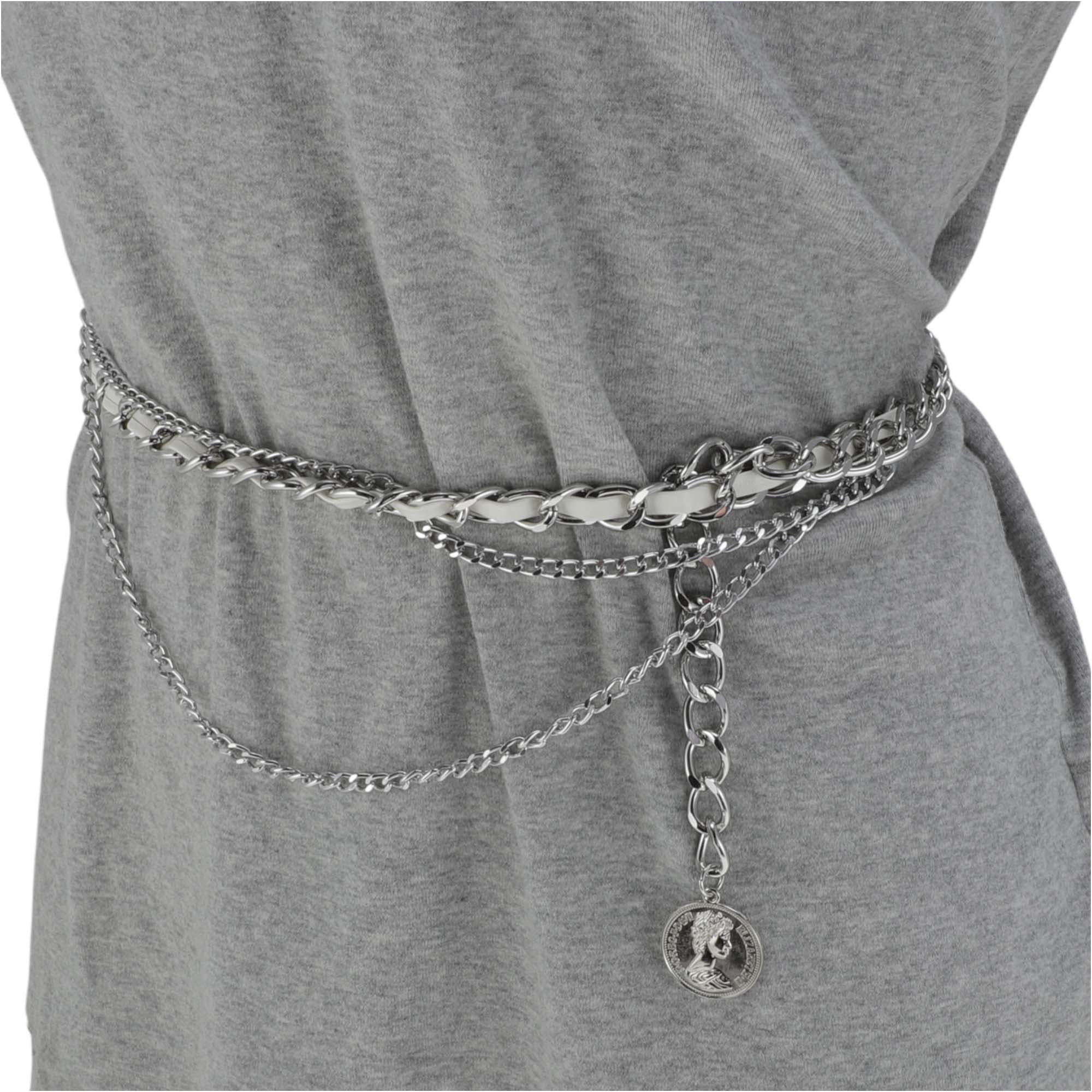 Unique Bargains Elegant Waist Chain with Adjustable Clasp Design 1 Pc White, Silver Tone