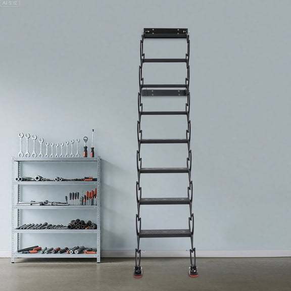 Attic Loft Pull Down Ladder 8 Step Wall Mounted Folding Loft Ladder Stairs Black