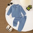 thumbnail image 2 of HFHAPW Baby Boy Clothes Fall Winter Outfits Waffle Solid Color Long Sleeve Waffled Sweatshirt Pants 2Pcs Fall Clothing Set 0 6 12 18 Months 2T 3T 4T 5T 6T 7T 8T 9T(Blue,6-12 M), 2 of 5