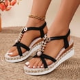 thumbnail image 2 of CYMMPU Women's Rhinestone Beaded Platform Wedge Sandals, Crisscross Strap Slingback Open Toe Summer Shoes Black 36, 2 of 9