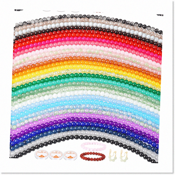1400pcs Beginner Bracelet Making Kit - 8mm Round Crystal Gl Beads in 30 Colors for Jewelry Making, Create Stunning Bracelets