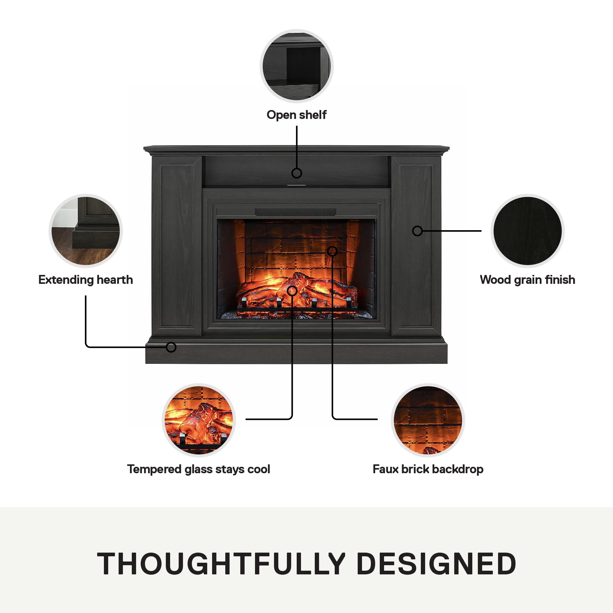 Ameriwood Home Palazzo Multi-Colored Electric Fireplace Mantel TV Stand with Storage for TVs up to 65", Black Oak