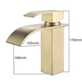 thumbnail image 2 of Grifo de lavabo elegante, caño de cascada de acero inoxidable con acabado en oro cepillado, grifo de lavabo para RV con cartucho de cerámica, manija única para un control suave del agua, 2 of 5