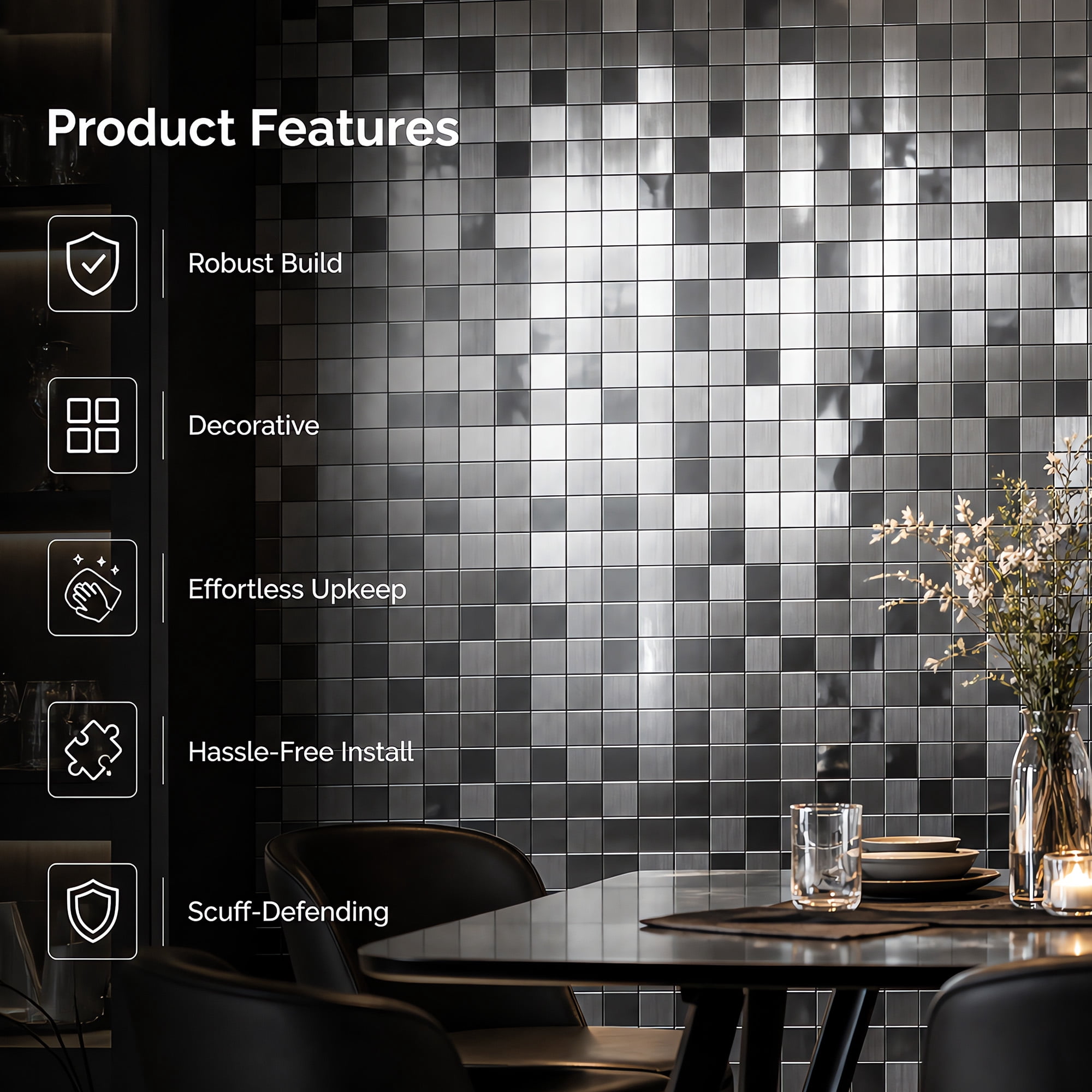 BEAUTYPEAK Modern Metal Wall Decor, 5PCS 12" x 12" 3D Textured Decorative Wall Panels, Black