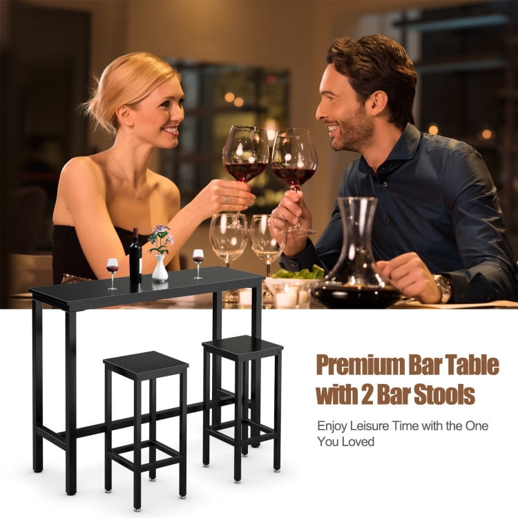 Finihen Dining Set, Dining Table Set, 3 Pieces Counter Height Bar Furniture Set with Backless Stools-Black, for Home, Restaurant, Black Finihen Dining Set, Dining Table Set, 3 Pieces Counter Height Bar Furniture Set with Backless Stools-Black, for Home, Restaurant, Black