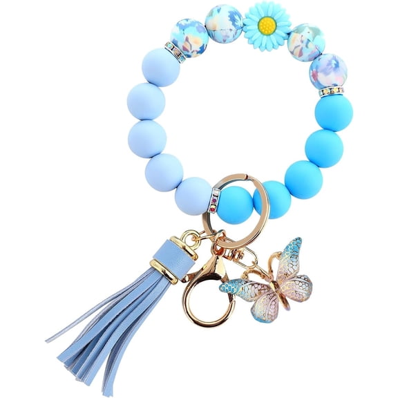 Januofit Cute Silicone Beaded Keychain,Key Chain Holder for Car Keys Women Girl,Daisy Silicone Key Wristlet Resin Butterfly