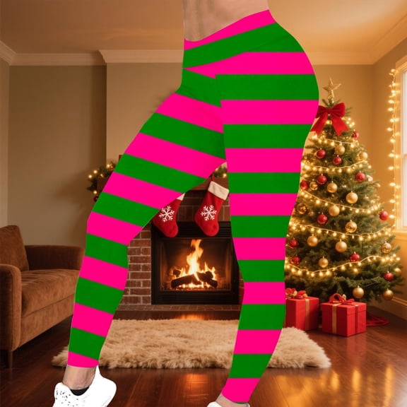 Visit the JURANMO Store Buttery Soft Tight Pants for Women Striped Print High Waist Casual Leggings Lightweight Stretch Gym Yoga Legging Mardi Gras Outfits Green S