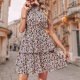 thumbnail image 4 of Femmes Halter Mini Dress Backless Floral Imprimé Tie Up Loose Fit Vacation Outfit FLhrweasw Nuevo, 4 of 7