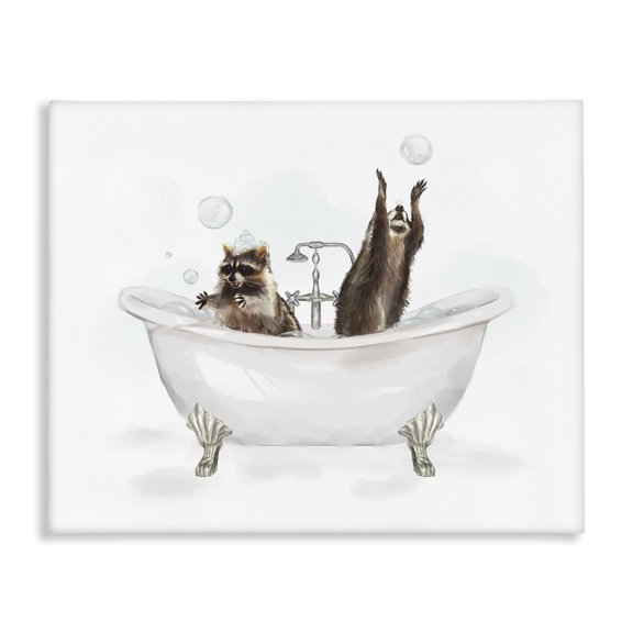 Stupell Industries Raccoons Catching Bubbles Typography Painting Gallery Wrapped Canvas Art Print Wall Art, 20 x 16