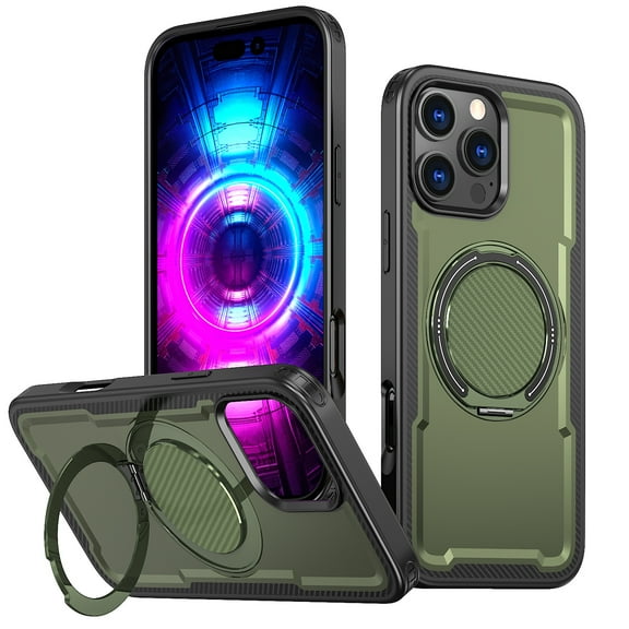 Designed for iPhone 16e Case with Kickstand [Military Grade Drop Protection][Magnetic Compatible with Mag-Safe] Shockproof Phone Case with Secure Ring Holder for iPhone 16e, Green