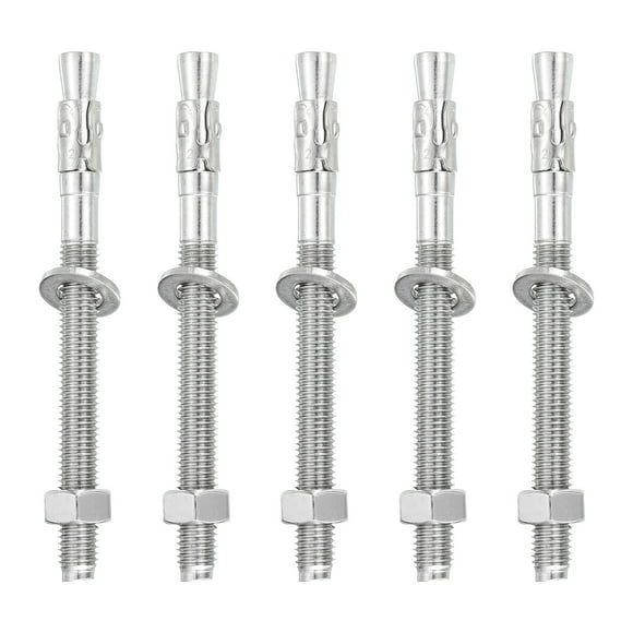 Uxcell 5 Pcs Wedge Anchors, 1/2" x 6" Stainless Steel Concrete Anchors Bolts, Heavy Duty Standard Fastener for Cement Wall Base Bracket (Include Washers Nuts, Silver Tone)