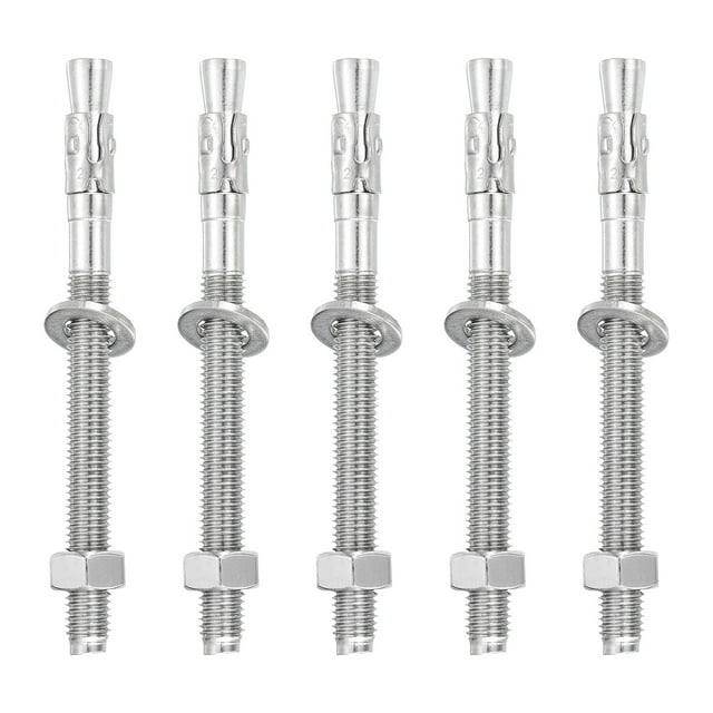 Uxcell 5 Pcs Ancrages en Coin, 1/2 Pouces x 6 Pouces Ancrages en Acier Inoxydable Boulons, Fixation Standard Robuste pour Base Murale en Ciment (Inclut Rondelles Écrous, Ton Argent)