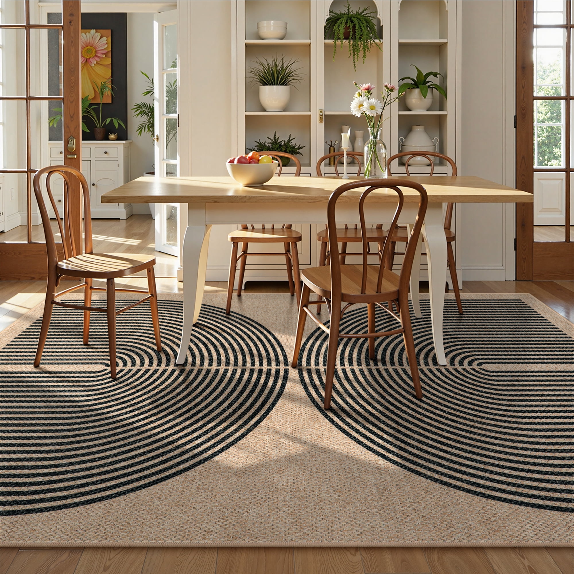 RUG ROBOT 5'x7' Easy Jute Rug, Washable Non Slip Area Rugs for Living Room, Modern Rainbow Indoor Outdoor Rugs, Farmhouse Carpet Natural Rug for Dining Room Bedroom Deck Porch