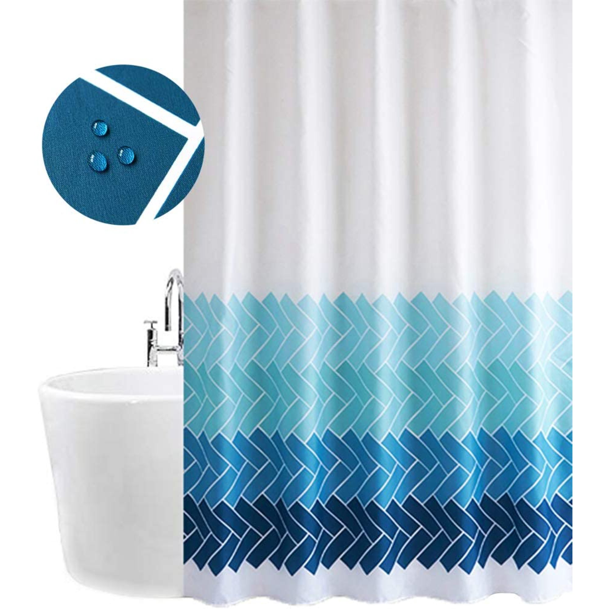 Shower Curtain Chevron Blue White Cross Stripes Waterproof Mold And