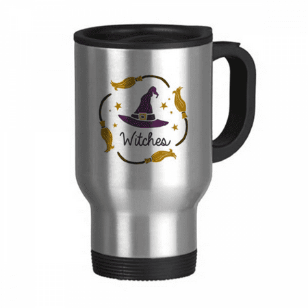 

Purple Hat Cartoon Pattern Halloween Travel Mug Flip Lid Stainless Steel Cup Car Tumbler Thermos