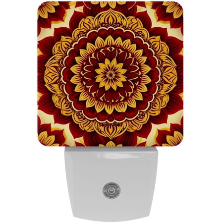 

Night Light Night Lights Plug into Wall Dusk to Dawn Sensor White Led Night Light 2 Pack Nightlight for Bedroom Bathroom Hallway Kitchen Retro Mandala Pattern Brown