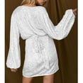 thumbnail image 6 of SMihono Sparkly Sequin Mini Wrap Dress for Women V-Neck Long Puff Sleeve Glitter Clubwear Party Outfits Wrap Around Dresses White M, 6 of 9