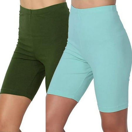 KIJBLAE Women s High Waist Biker Shorts 2 Pack Soft Stretch Bike Yoga Shorts Athletic Workout Running Tummy Control Cycling Spandex Biker Shorts for Women Blue XL