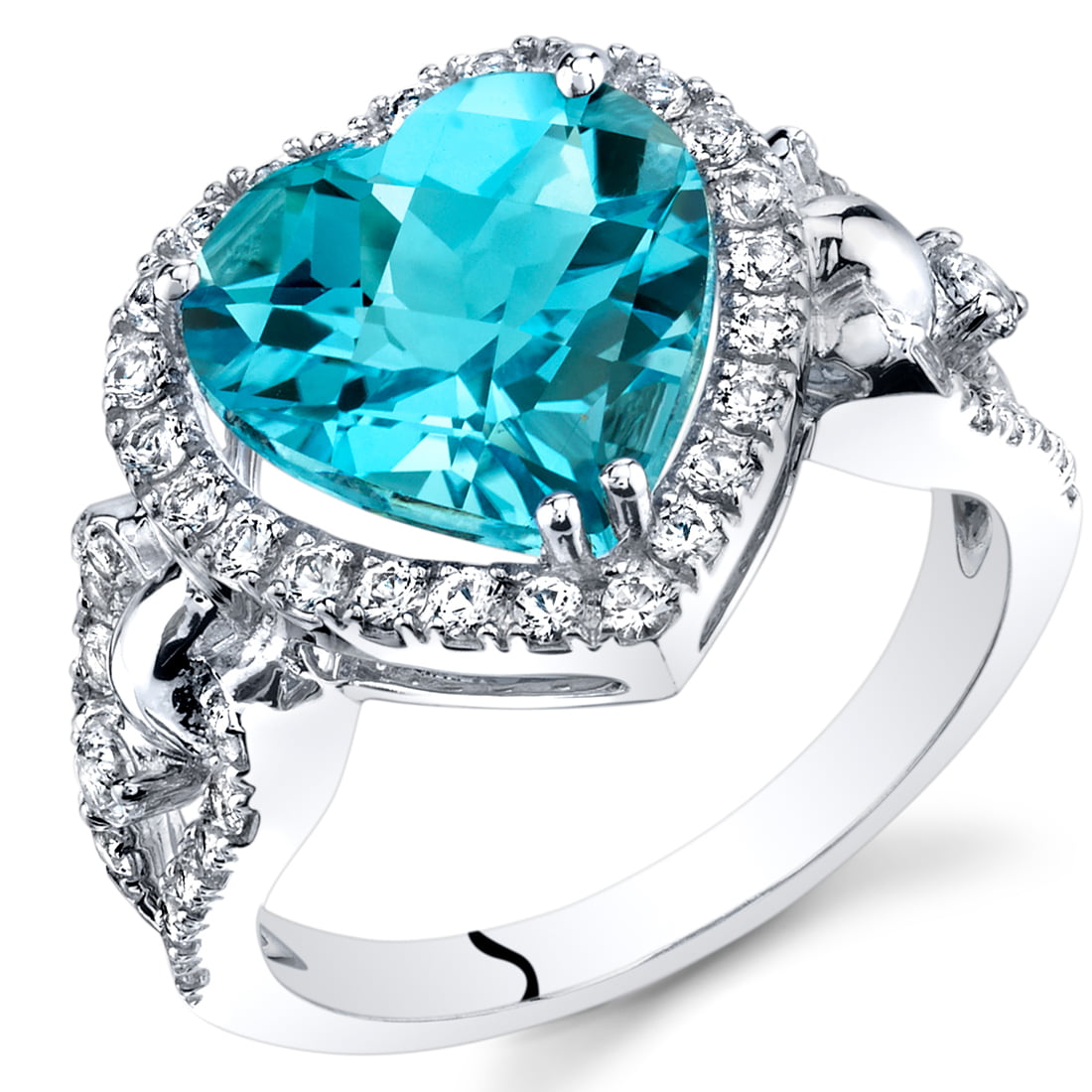 Oravo 14K White Gold 4.00 carat Swiss Blue Topaz Heart Shape Halo Ring 