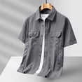 thumbnail image 2 of Cargo Shirt for Men Short Sleeve Multi-Pocket Summer, Casual Button Down Shirt Tops, Grey, 2 of 8