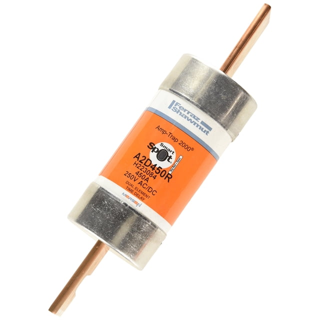 Mersen A2D-R Amp-Trap 2000 Time-Delay/Class RK1 Fuse with Visual Open Fuse Indicator, 250VAC/DC, 200kA AC/100kA DC, 450 Ampere, 2-9/16" Diameter x 10-3/8" Length