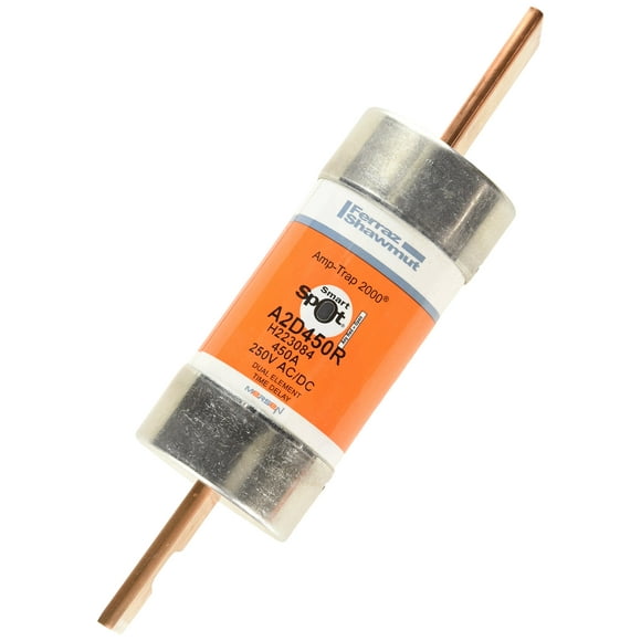 Mersen A2D-R Amp-Trap 2000 Time-Delay/Class RK1 Fuse with Visual Open Fuse Indicator, 250VAC/DC, 200kA AC/100kA DC, 450 Ampere, 2-9/16" Diameter x 10-3/8" Length