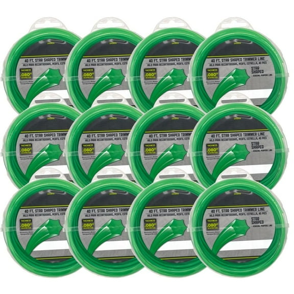 Master Mechanic 40 ft x .080 in Star Shaped Universal Trimmer Line for Weedeater | Replacement for DWO1DT801, DWO1DT802, DWO1DT915 and More | Weed Eater String | 12 Pack