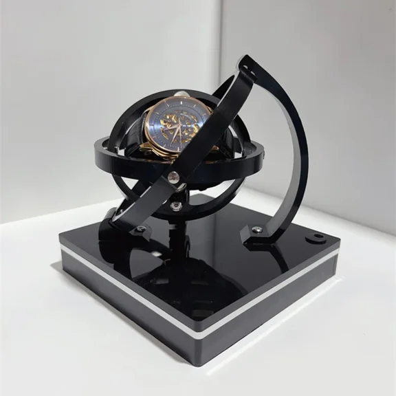 Silent Motor Watch Winder With 360° Rotation, Acrylic Display Case For Automatic Mechanical Watches Storage, 6 Modes Adjustable Timer, Compact Cube Design (13.5 Cm, Black)
