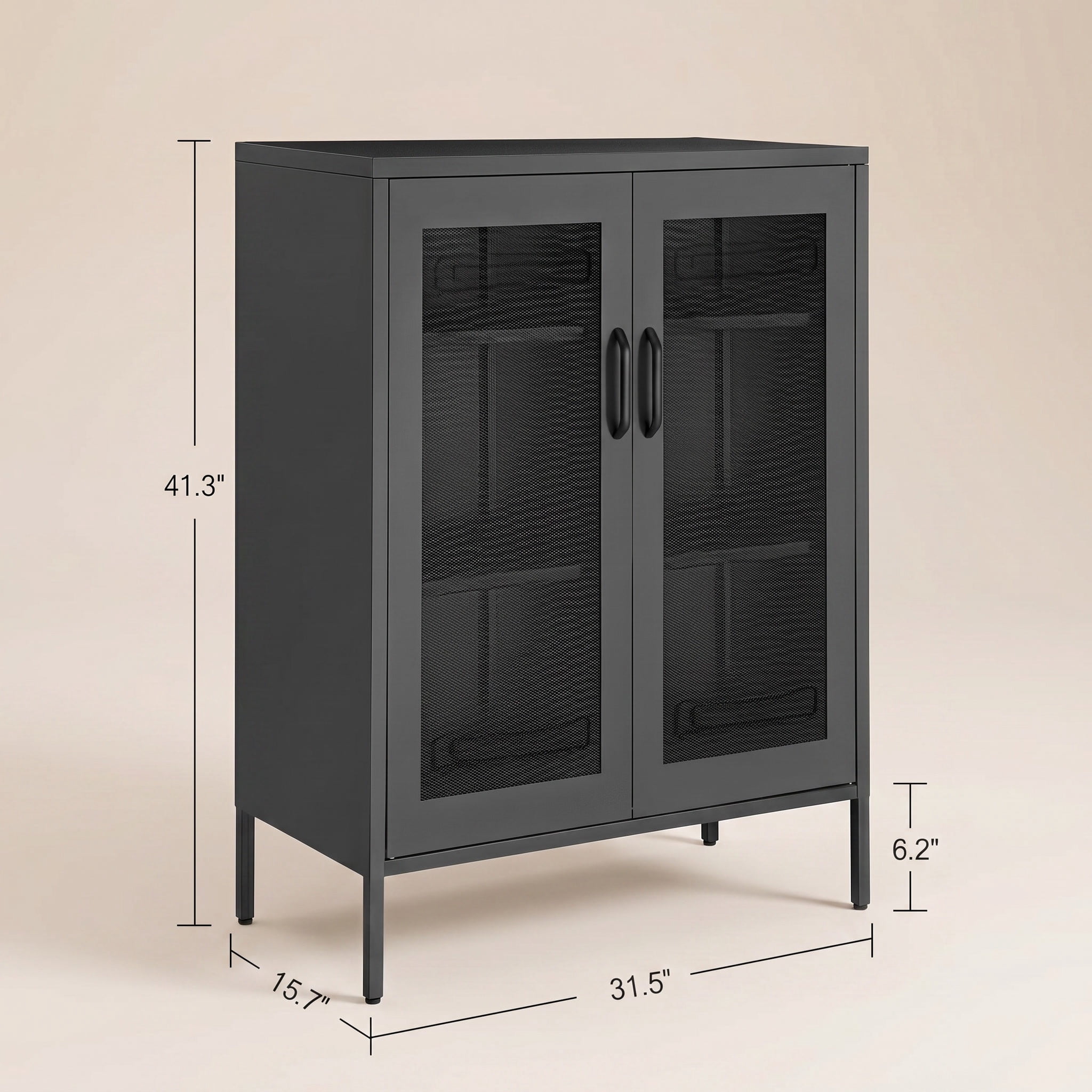 Nordic Hygge Metal Storage Cabinet with Mesh Doors and Adjustable Shelves for Home Office, Bathroom, and Living Room, Black