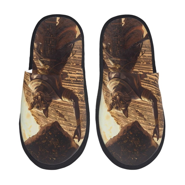 Balery Egyptian Cat Pharaoh Magic Pantuflas de Casa de Felpa Silenciosas con Diseño Estampado, Zapatillas Cómodas Antideslizantes de Algodón para Interior-Large