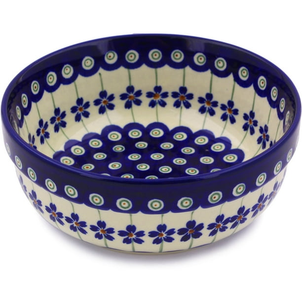 Polish Pottery 6-inch Bowl (Flowering Peacock Theme) Hand Painted in