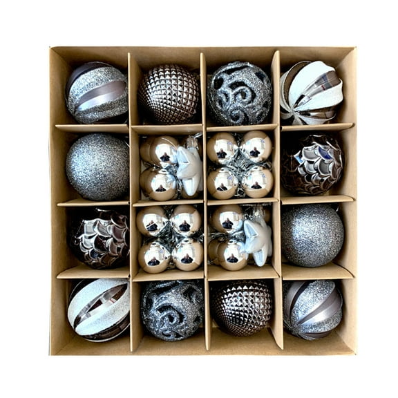 YFTDEF 42PCS Gray Christmas Balls Set, Electroplated Plastic Ornaments, 9.45x9.45x2.36in, Shatterproof Hanging Decorations, Festive Tree and Party Decor