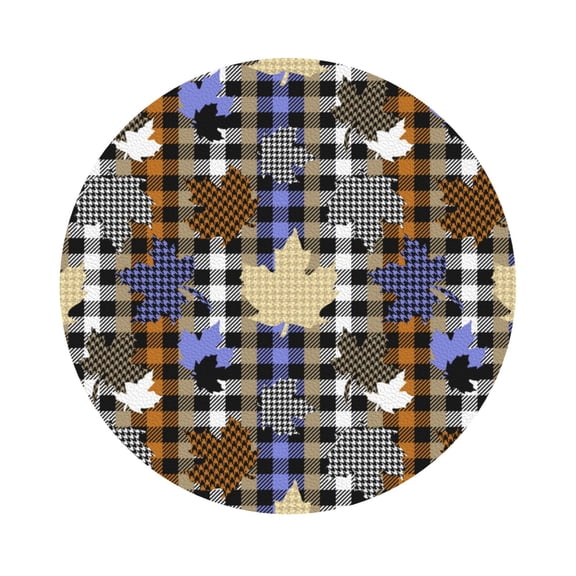 Fuzoiu maple leaves Houndstooth Print Leather Coasters Set,Drink Coasters Set of 6,for Tabletop Protection, Durable PVC Coasters,Home Décor and Housewarming Gift,Round Shape