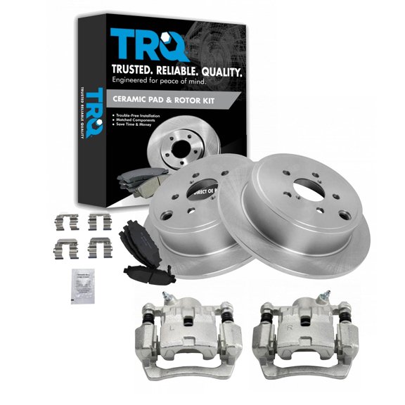 TRQ Rear Brake Pad & Rotor Kit Brake Caliper Brake Pads Brake Rotor Ceramic Fits Select 2009-2013 Subaru Forester 2008-2014 Impreza