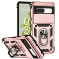 thumbnail image 1 of Heavy Duty Armor Case for Google Pixel 7, Rugged PC Soft TPU Military Grade Shockproof Metal Magnetic Plate Car Mount Shockproof Cover with Camera Lens Sliding Ring Holder Kickstand Case, Rosegold, 1 of 8