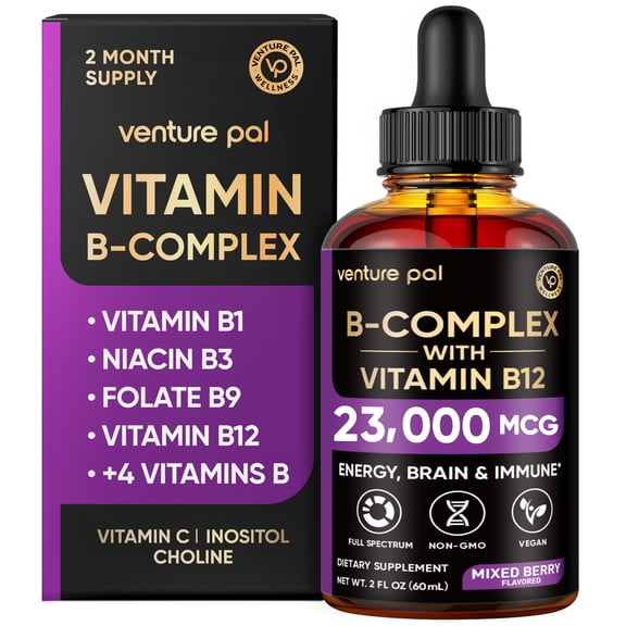 Venture Pal Vitamin B Complex Liquid Drops with B12 – 23,000 MCG B-Complex, 8-in-1 Daily Energy & Wellness Support, Mixed Berry Flavor, 2 fl oz, 60 Servings