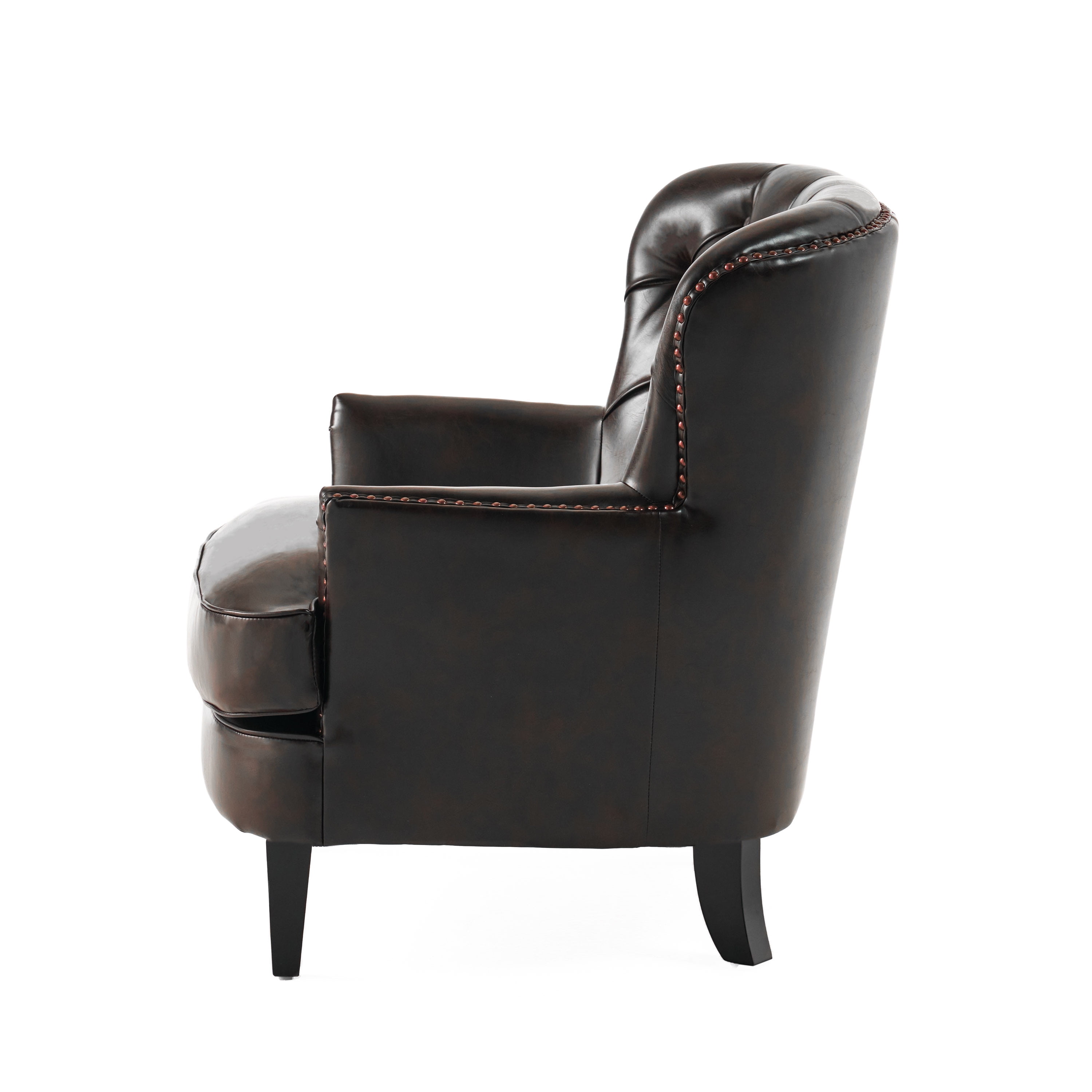 Noble House Tafton Brown Leather Tufted Club Chair 562 The Home Depot