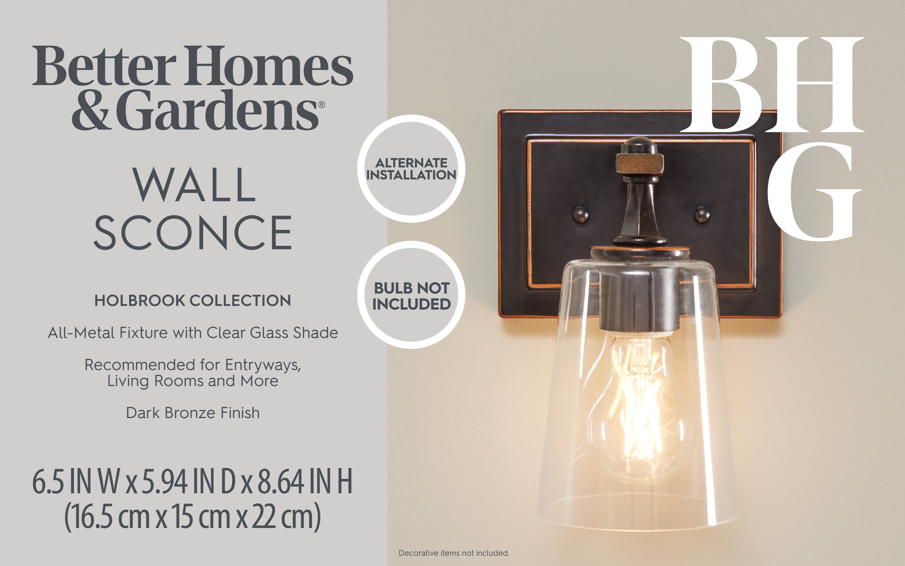Better Homes & Gardens Modern Wall Scone Vanity Light, Bronze Metal Glass Shades, Bulb Not Included