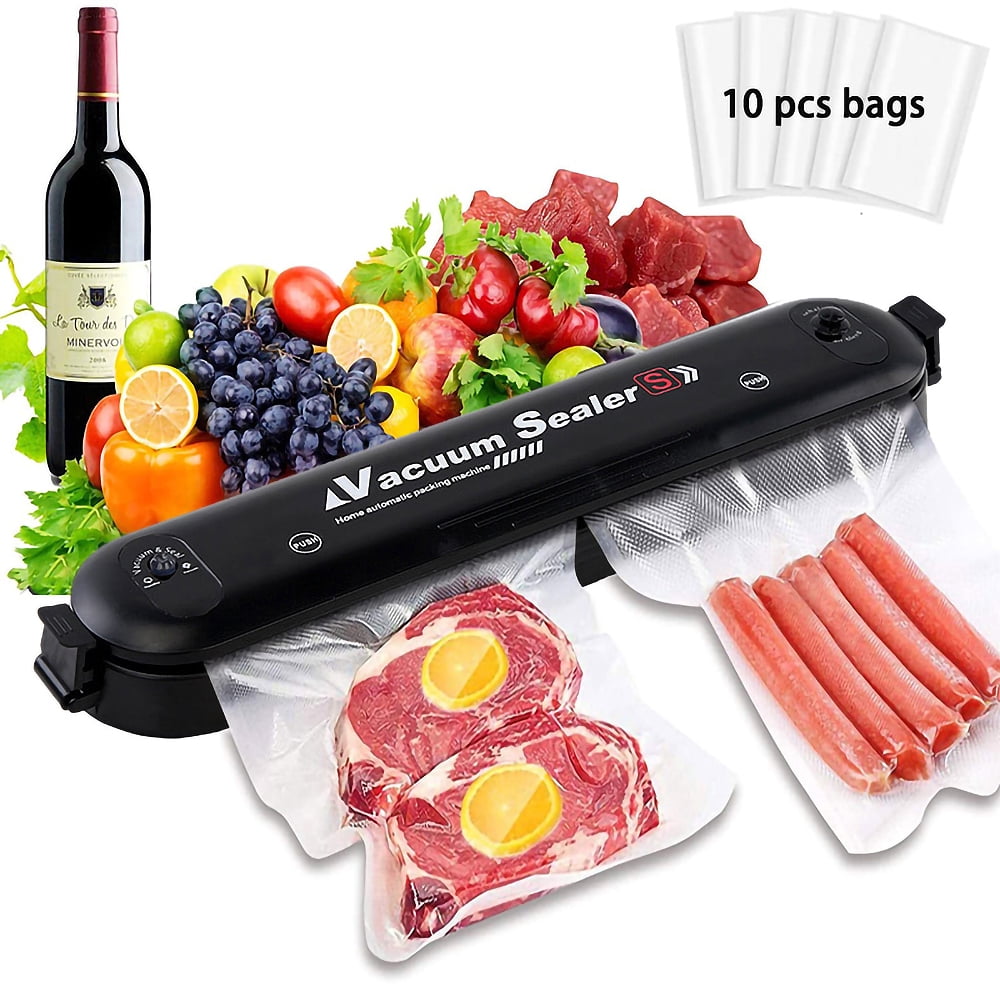 Ficcug Automatic Mini Food Vacuum Sealer Machine with 10 Vacuum Sealer Bags Electric Air Sealing Preserver System for Food Saver and Preservation of Home & Commercial(Black)