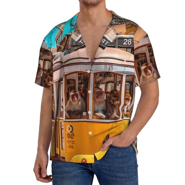 Fotbe Modern Urban Monkey Camisa Estampada de Manga Corta para Hombre, Casual de Verano, Estilo Playero, Sin Arrugas-3X-Large