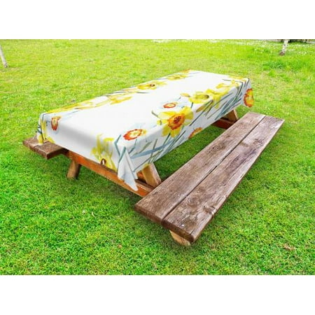 

Daffodil Outdoor Tablecloth Spring Flowers Composition Meditation for Blossoming Results Natural Print Decorative Washable Fabric Picnic Table Cloth 58 X 84 Inches Yellow White Red by Ambesonne