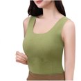 thumbnail image 2 of RXIRUCGD Femmes Couleur Unie Col Rond Sans Manches Poches avant et Oreilles Version Fine Haute Élasticité Deux Tons sous-Vêtements Chauds Haut (Vert, Taille:L), 2 of 4
