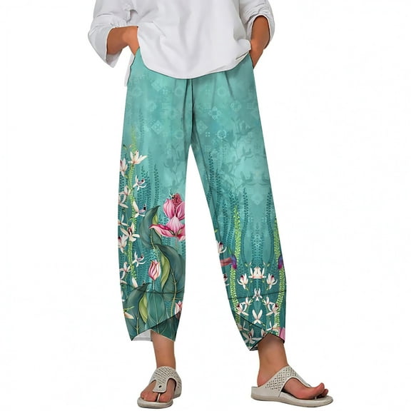 CLOOCL New Plus Size Pants Women Loose Casual Pockets Pants Little Flower Printed Wide Leg Pants Female Trousers
