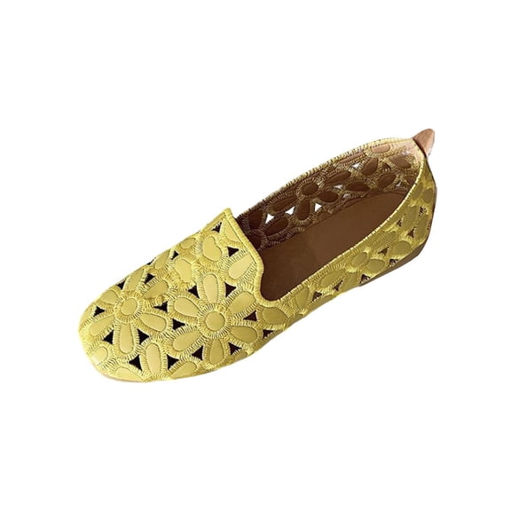ShiShine Women's Floral Ballet Flats Hollow Out Slip On Loafers Walking Shoes Square Toe Casual Flats Shoes