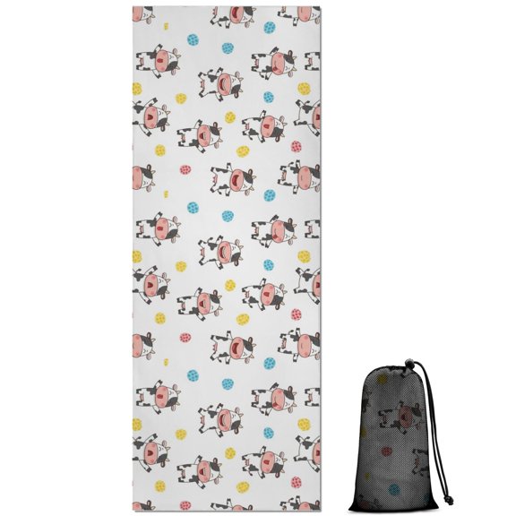 White Cow Colorful Pattern Hot Yoga Mat Towel Non Slip for Hot Yoga - Quick-Drying Yoga Mat Cover with 4 Corner Pockets with Travel Bag - Hot Yoga Towel Non Slip Grip Moisture Wicking Sweat 70"x26"