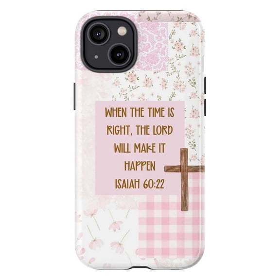 Isaiah 60:22 Christian Phone Case, Pink Floral Gingham Cross Cover for iPhone 17 16 15 14 13 12 11 Pro Plus Mini
