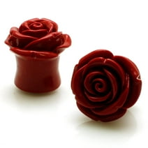Acrylic Tunnel Red Rose Double Flared Ear Plugs Body Jewelry